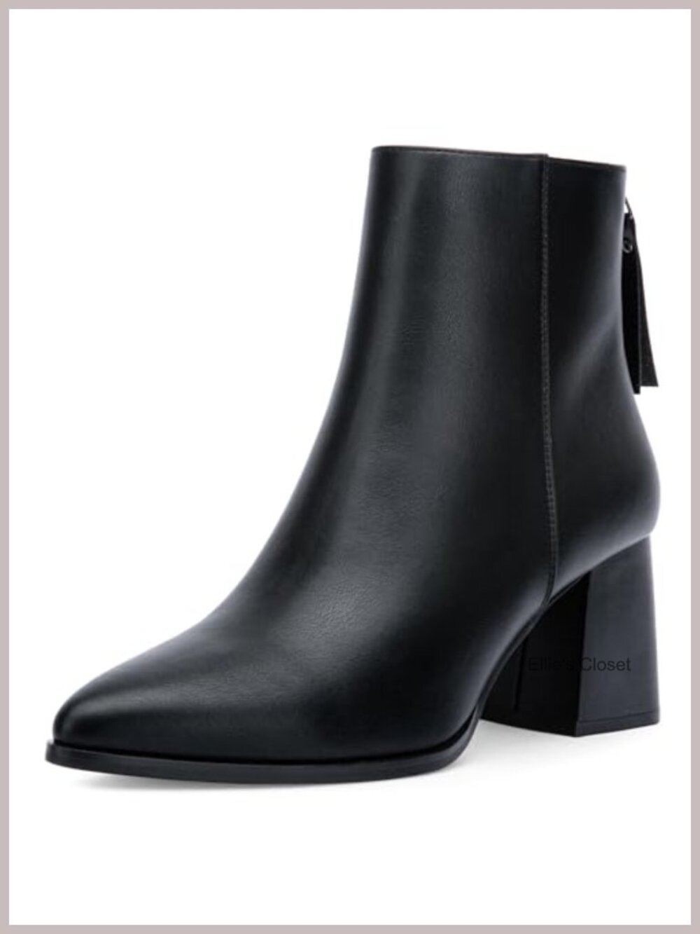 Pointed Toe Ankle Chunky Block High Heel Boots Back Zipper Faux Leather